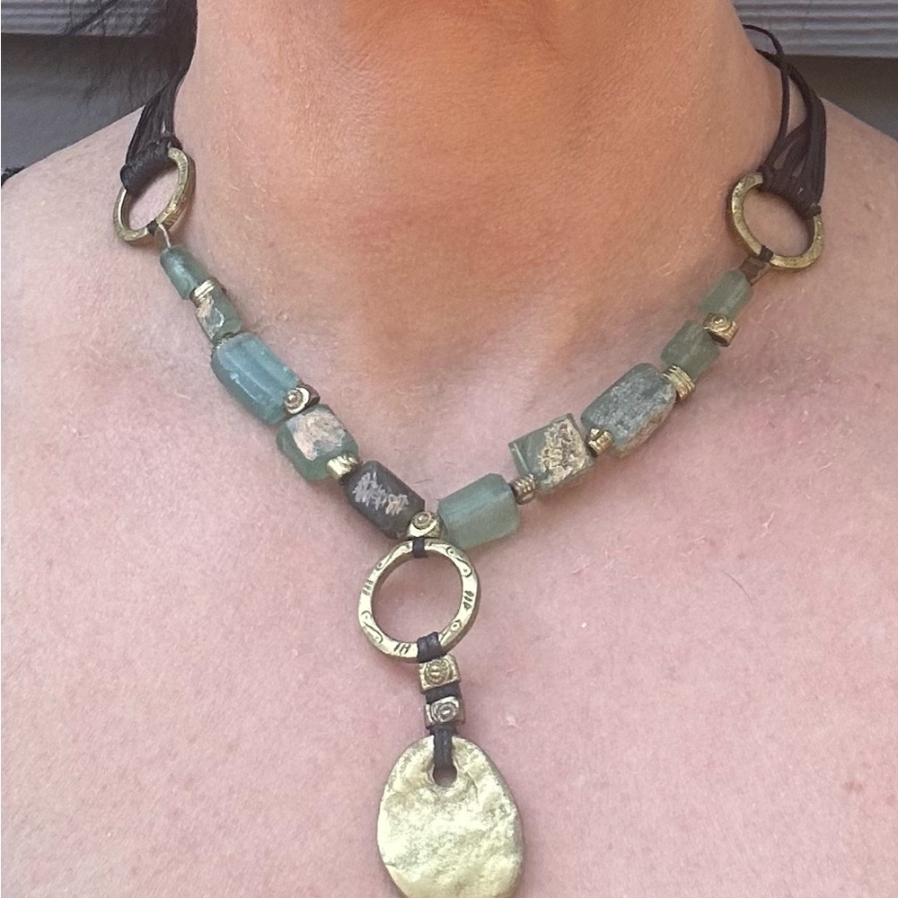 Brass, Gem and Cord Necklace